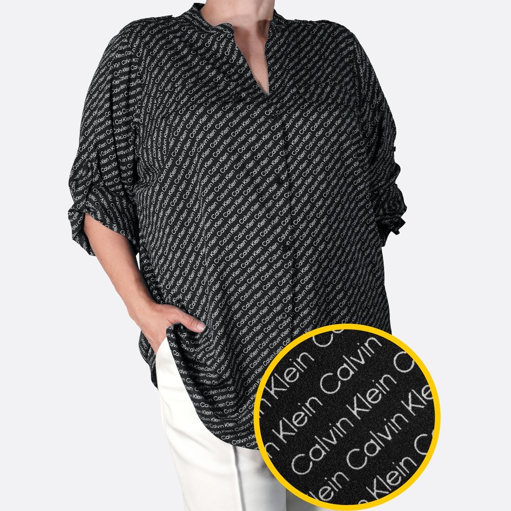 Calvin Klein Diagonal Logo Print Shirt 2X XXL Black Tunic Top Tall Friendly